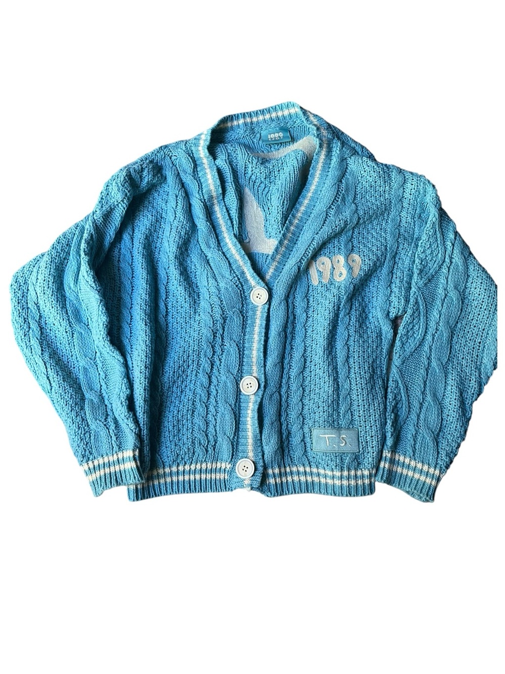 Taylor Swift Blue Cable Knit Cardigan with 1989 Patch
